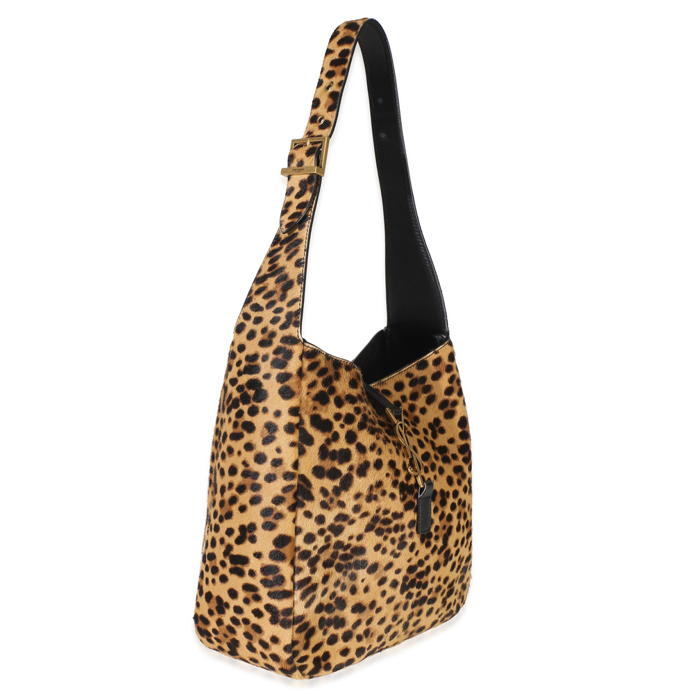 Saint Laurent Brown Pony Hair Nappa Leopard Print Small Le 5 A 7 Soft Hobo - Picture 3 of 8